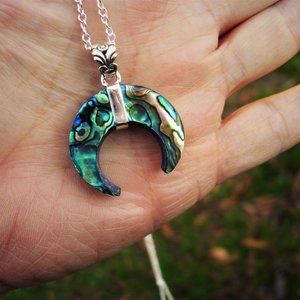 Abalone crescent moon in sterling silver necklace